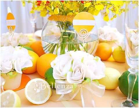A Citrus Theme Table Setting 4 Gerbera Daisies At A Bridal Shower Tea
