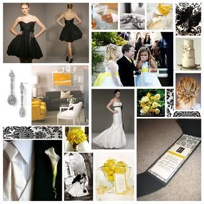 Bridesmaids in black a yellow