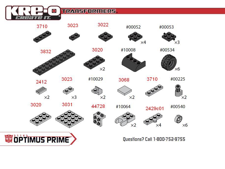 KreO parts to Lego brick number? TFW2005 The 2005 Boards