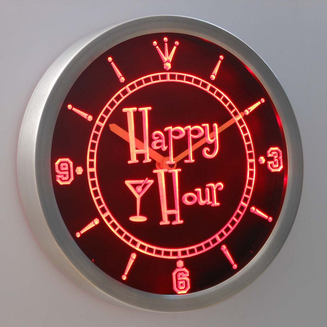 nc0340b Happy Hour Bar Beer Glass Neon Sign LED Wall Clock eBay