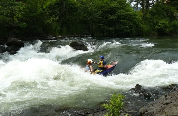 Lower White Salmon, Rattlesnake Rapid with a whitewater canoe.