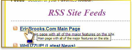 Clicking on the EricBrooks.Com main RSS Page