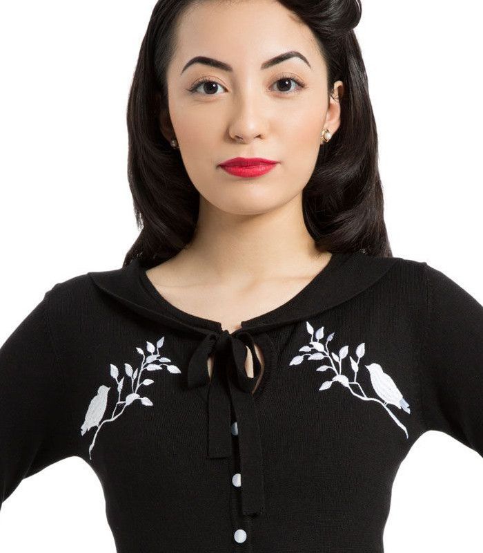 Voodoo Vixen Pin Up Bird Embroidery Shirt Rockabilly Sweater Cardigan