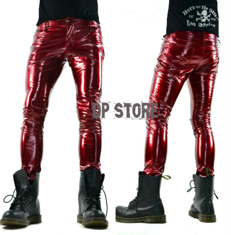 LIP SERVICE RED VINYL PVC LATEX LOOK FETISH SKINNY GOTHIC JEANS SHINY
