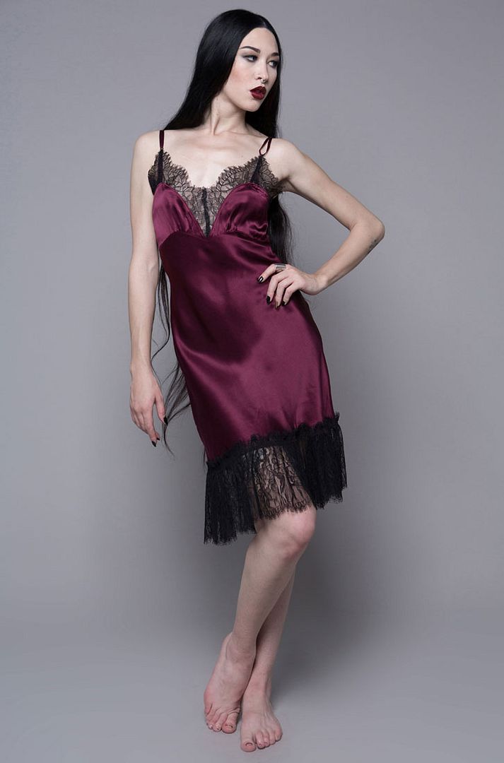 LIP SERVICE WIDOW GOTHIC VICTORIAN BURGUNDY LONG ARTEMIS LACE SATIN
