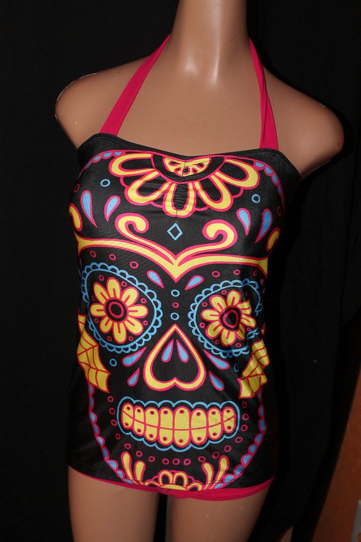 TOO FAST SWIMSUIT SWIM SUIT SUGAR SKULL PINUP 60’S GOTH GOTHIC RETRO