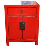 Red Rattan Top Bedside Table
