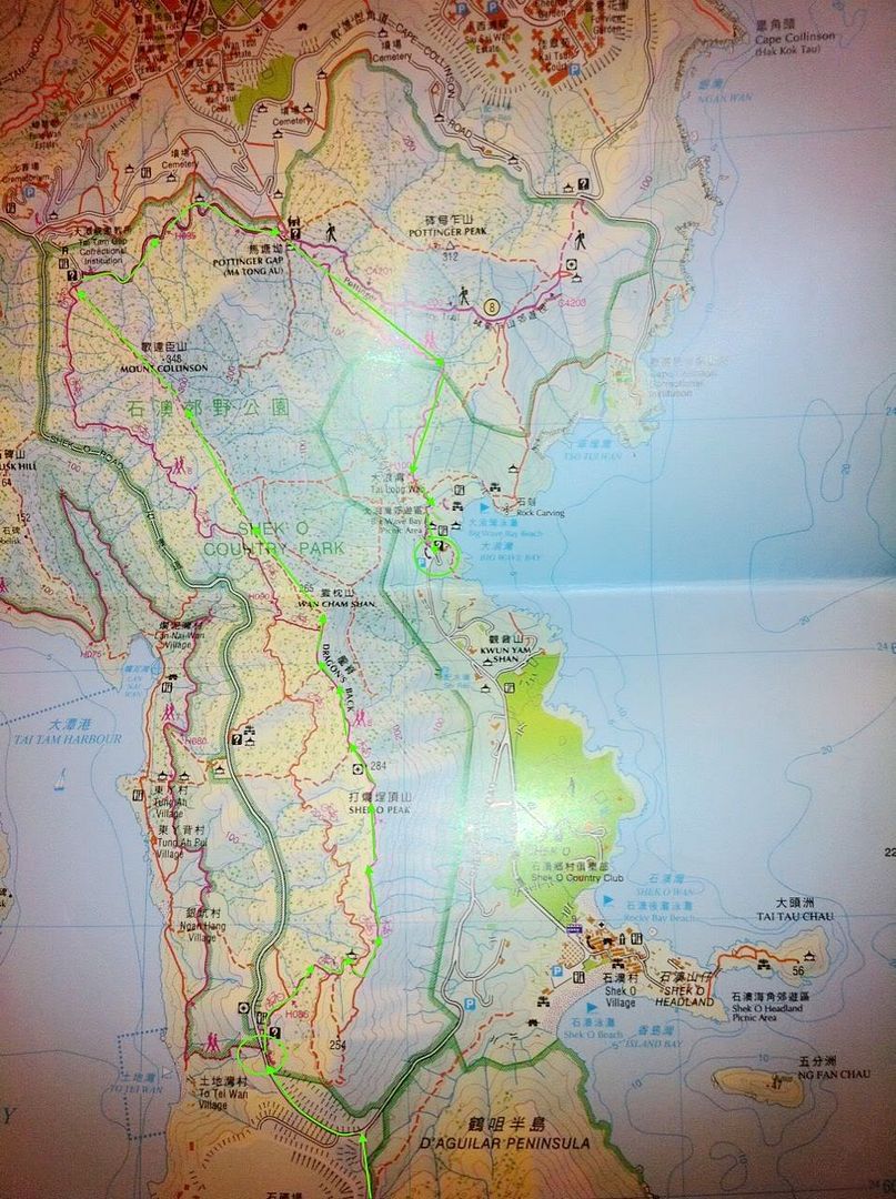 根据地图标示,港岛径, 土地湾-龙脊-大浪湾 全程8.