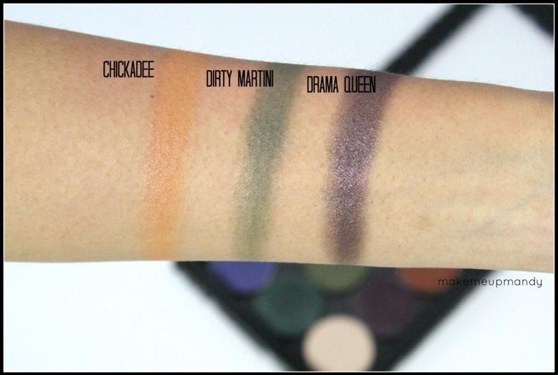 Make Up Geek Eyeshadows Swatch Chickadee Dirty Martini Drama Queen