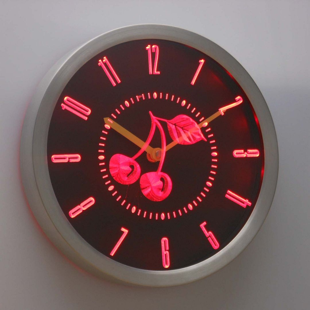 neon cherry sign decor wall kitchen led clock retro