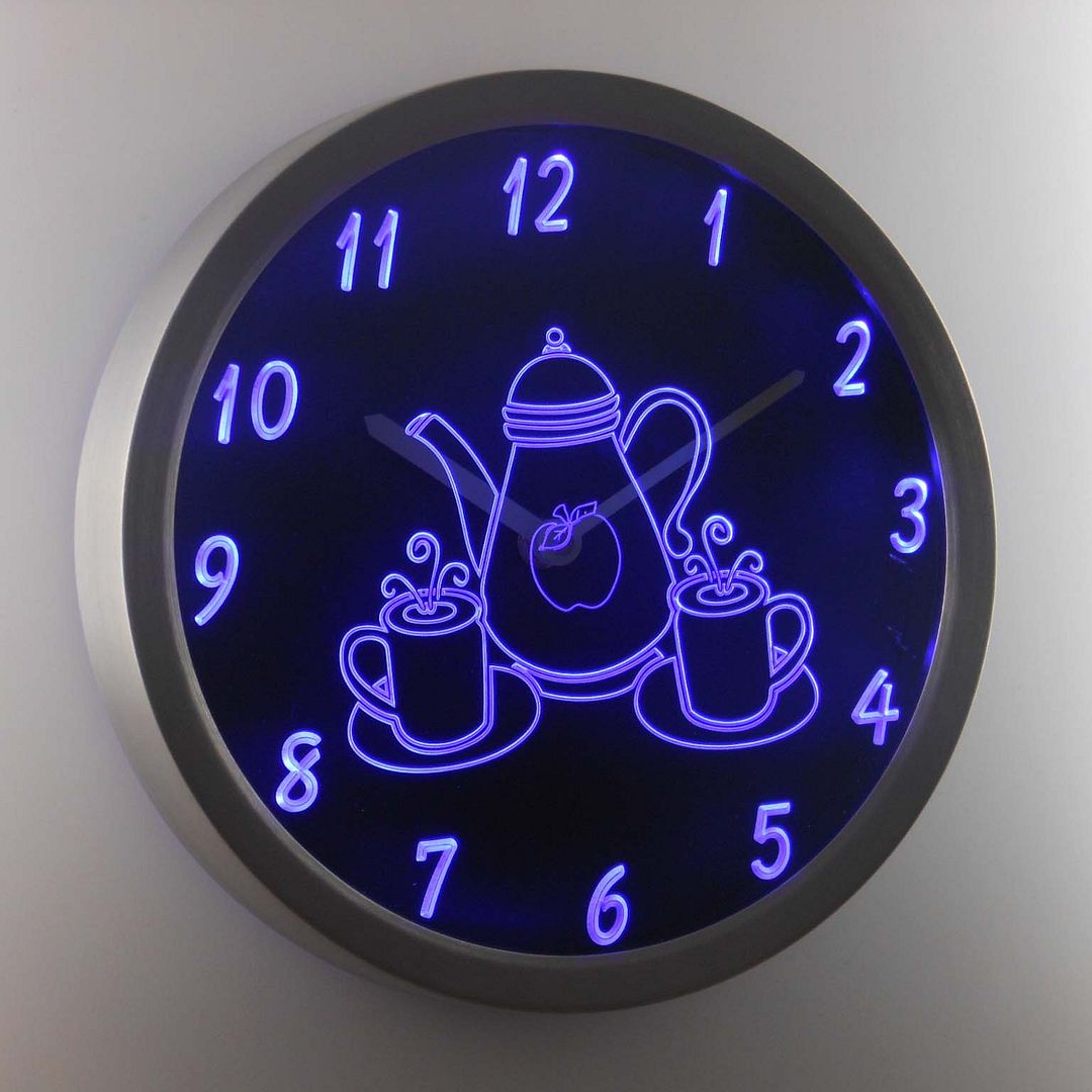 neon wall kitchen sign clock coffee led