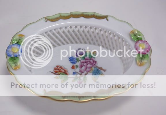   Porcelain Reticulated Basket Green Queen Victoria Pattern  