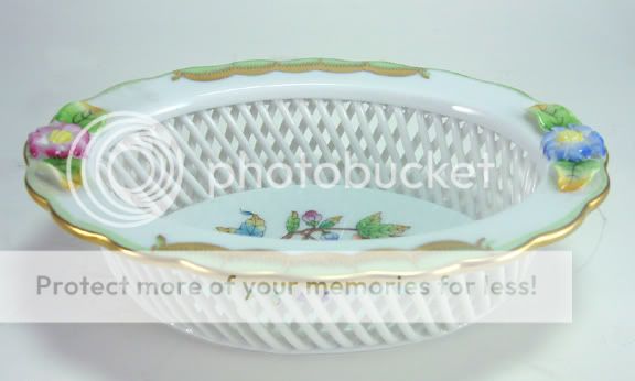   Porcelain Reticulated Basket Green Queen Victoria Pattern  