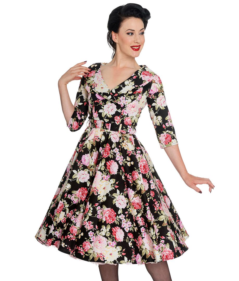 HELL BUNNY DAHLIA FLORAL SWING PIN UP PROM 50'S DRESS ROCKABILLY ...