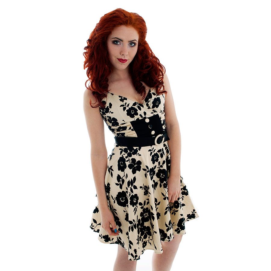 Voodoo Vixen Floral Bettie Page Dress Emo Pin Up 50's Gothic Sexy Rockabilly M