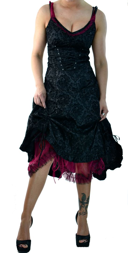 LDS GOTHIC STEAMPUNK PROM emo VAMPIRE LONG CORSET BROCADE DRESS SKIRT ...