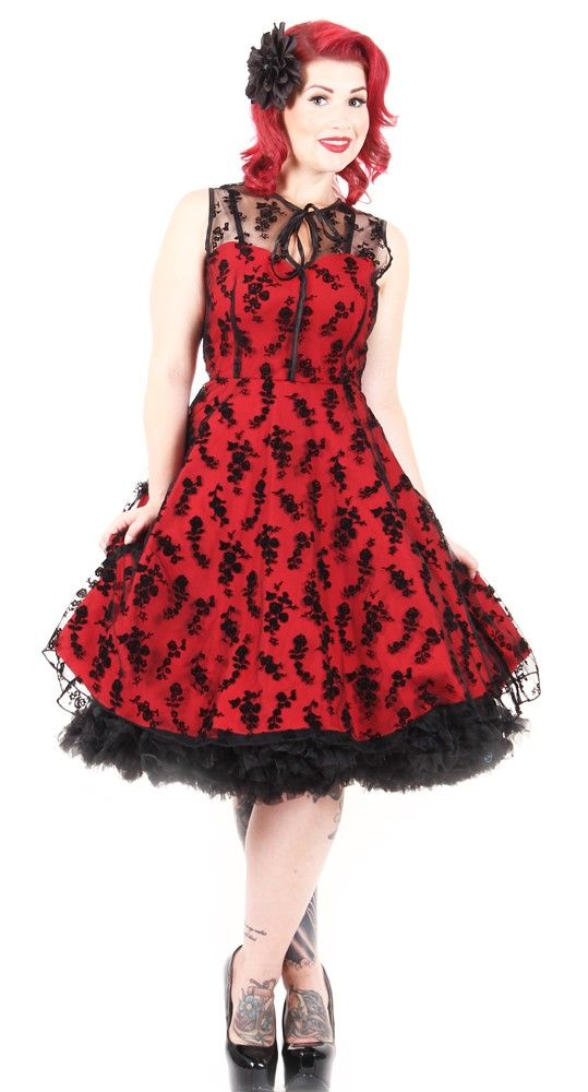 VOODOO VIXEN VINTAGE FLORAL FLOCK DRESS 50'S EMO PIN UP ROCKABILLY ...