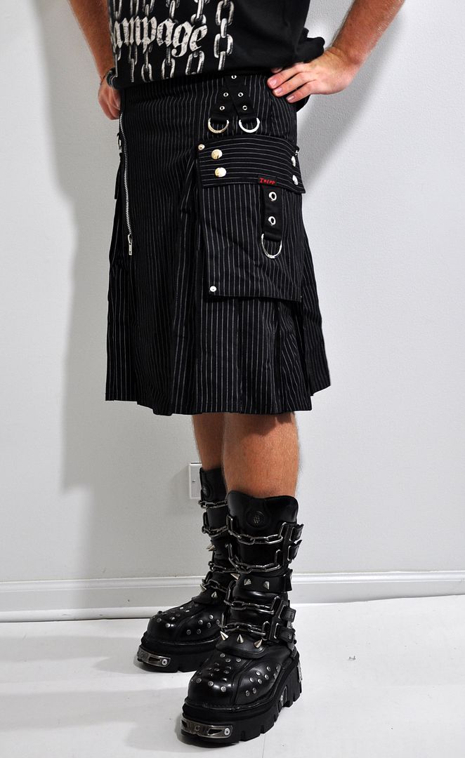 TRIPP NYC GOTH PUNK EMO BLACK PINSTRIPE GOTH SUPER KILT SKIRT  