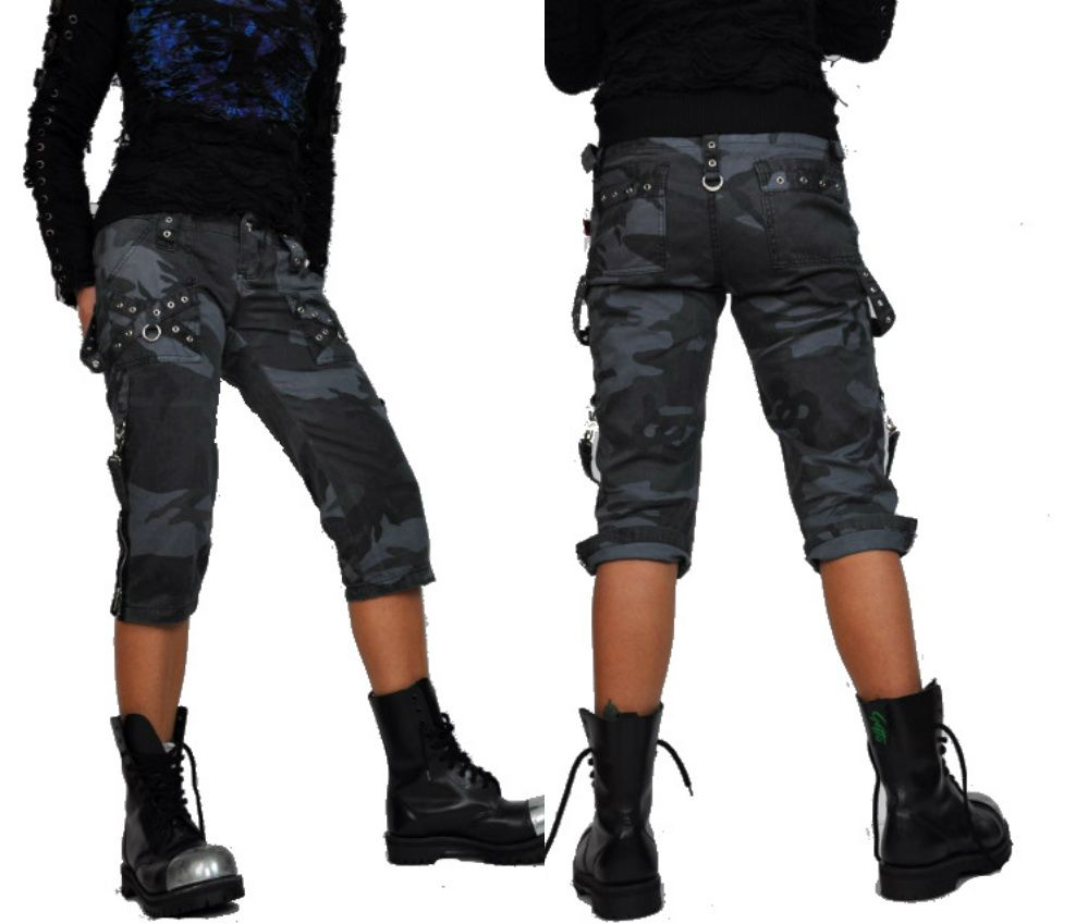 Tripp NYC Gothic Camo Steampunk Straps Punk Goth Rock Star Capri Pants