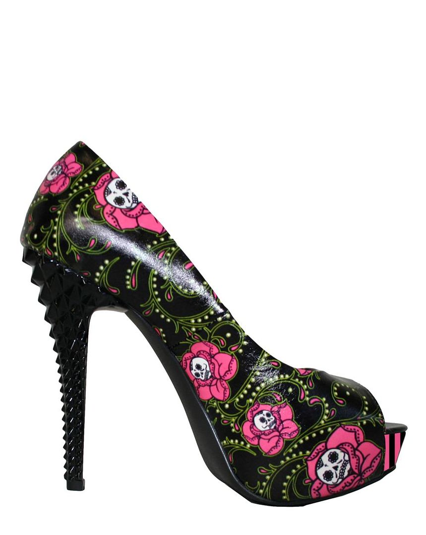 TOO FAST TATTOO ROSEY SKULLS ROSE GOTHIC SHOES PUNK EMO PLATFORM HEEL ...