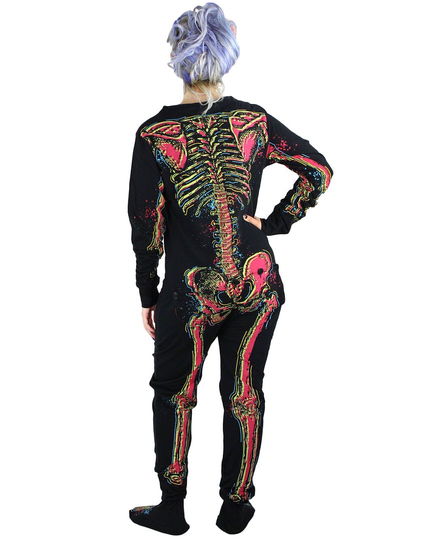 TOO FAST GOTHIC ONE PIECE PAJAMA PYJAMAS ZOMBIE SKELETON GOTH SHIRT ...