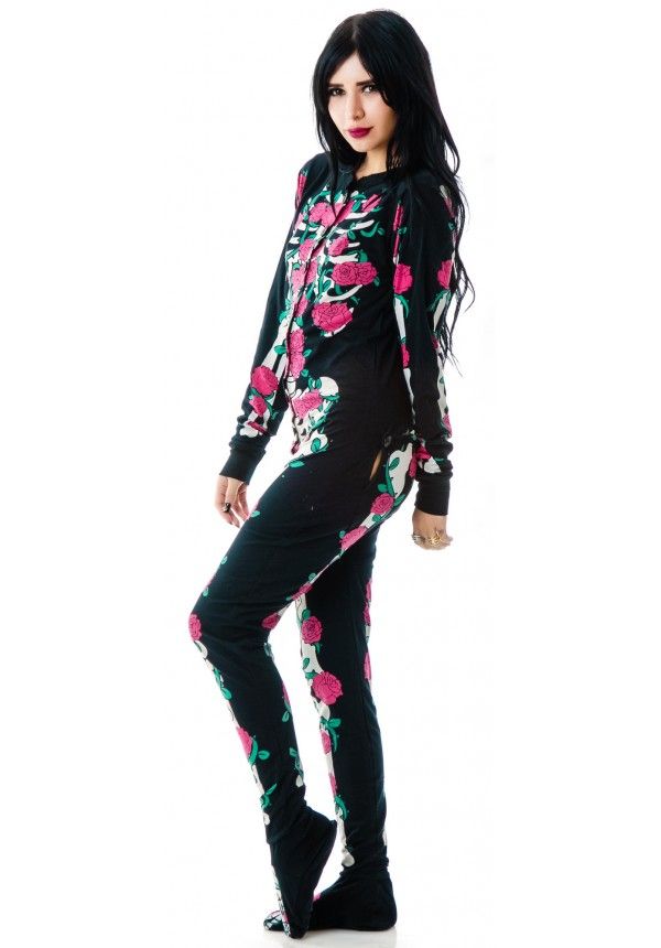 TOO FAST GOTHIC ONE PIECE PAJAMA PYJAMAS ZOMBIE SKELETON GOTH SHIRT ...